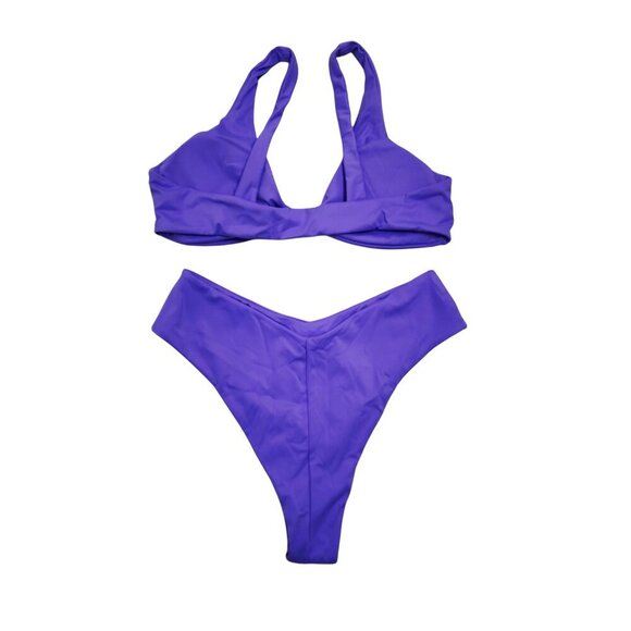 Two-Piece Purple Bikini Set Twist Front Top & High-Waisted Bottoms Womens Swimwe - Picture 3 of 7